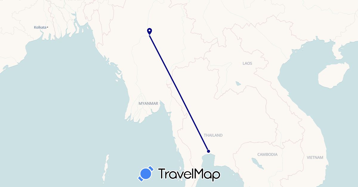 TravelMap itinerary: driving in Myanmar (Burma), Thailand (Asia)